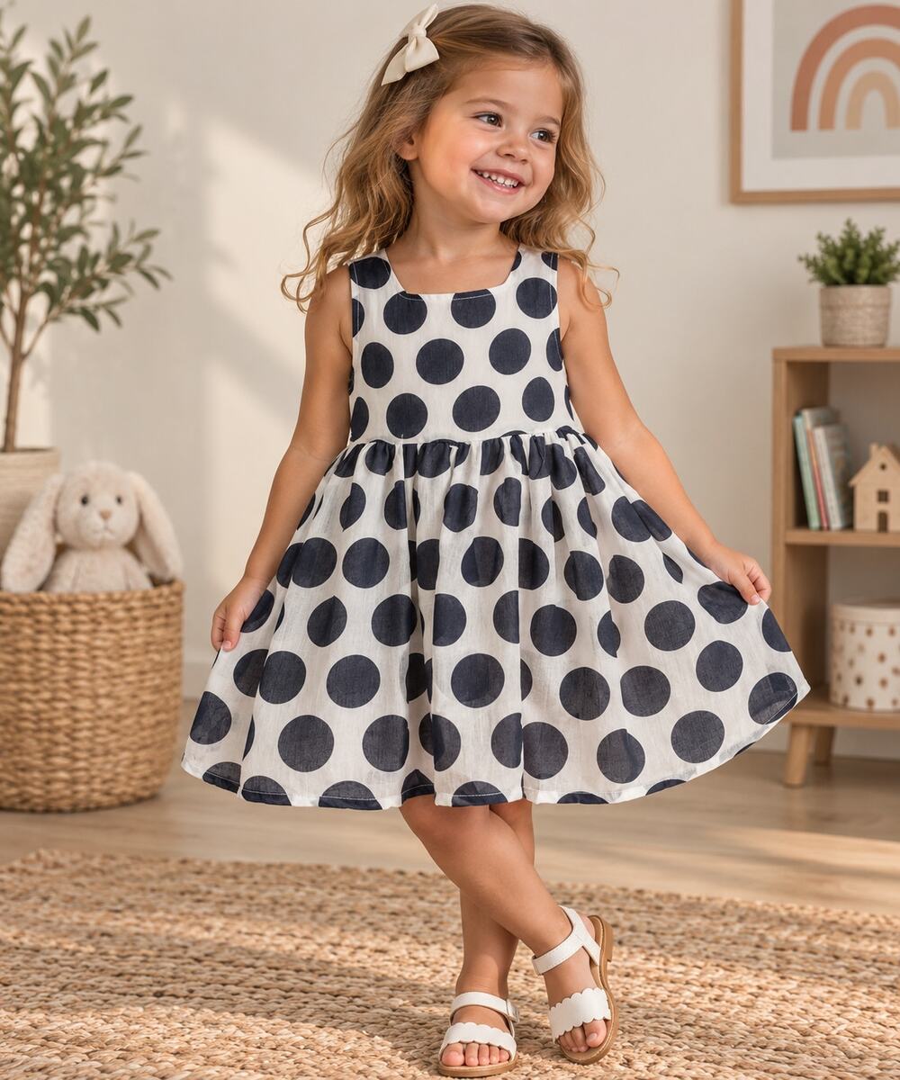 NWT Doe a Dear Dress Girl Toddler Size 4 Polka Dots White Blue Summer Cotton